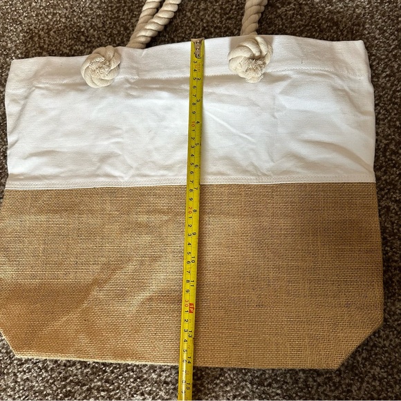 White Canvas And Burlap Tote Bag - Picture 5 of 10